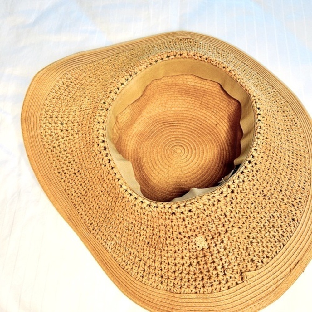 J. Crew Hat Tan Straw Wide Brim Floppy Textured Beach Summer Sun  One Size - Picture 14 of 14
